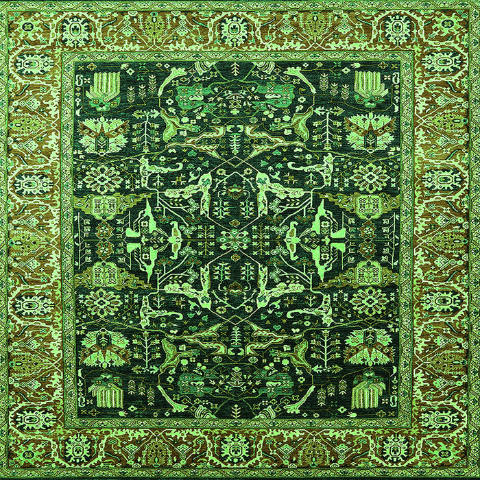 Square Machine Washable Oriental Green Industrial Area Rugs, wshurb1482grn