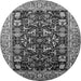 Round Machine Washable Oriental Gray Industrial Rug, wshurb1482gry