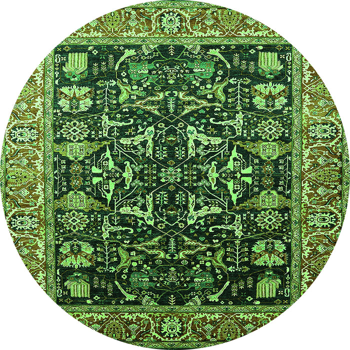 Round Machine Washable Oriental Green Industrial Area Rugs, wshurb1482grn