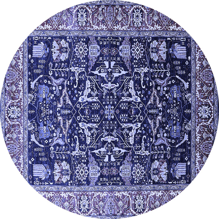 Round Machine Washable Oriental Blue Industrial Rug, wshurb1482blu