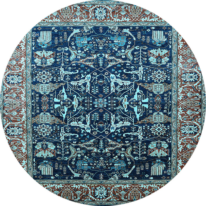 Round Machine Washable Oriental Light Blue Industrial Rug, wshurb1482lblu