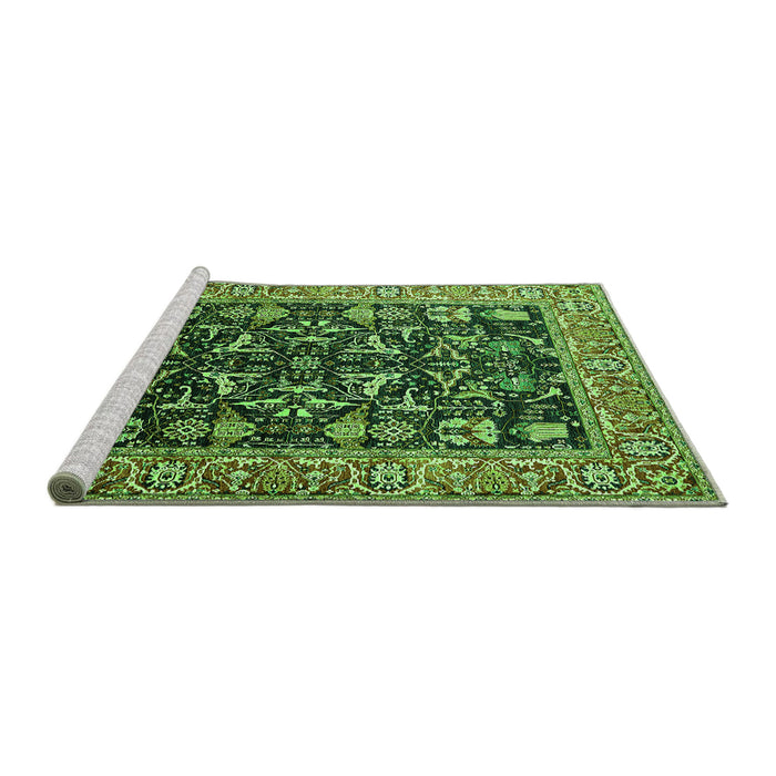 Sideview of Machine Washable Oriental Green Industrial Area Rugs, wshurb1482grn