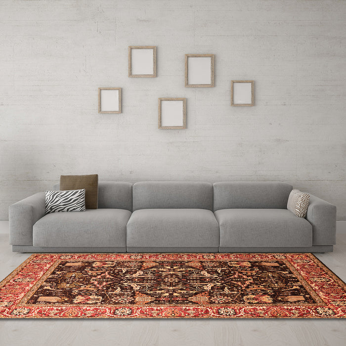 Machine Washable Oriental Orange Industrial Area Rugs in a Living Room, wshurb1482org