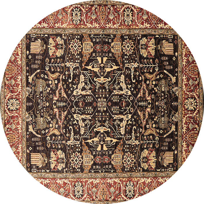 Round Machine Washable Oriental Brown Industrial Rug, wshurb1482brn