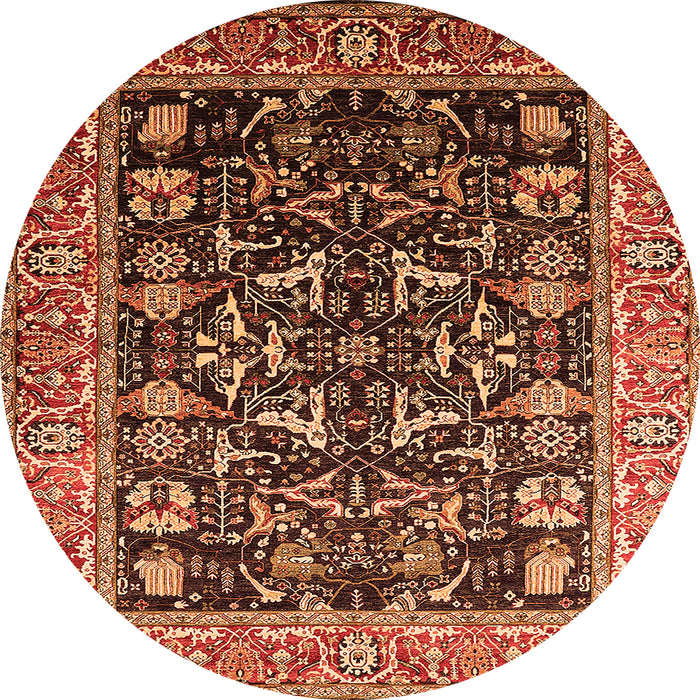 Round Machine Washable Oriental Orange Industrial Area Rugs, wshurb1482org