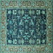 Square Machine Washable Oriental Turquoise Industrial Area Rugs, wshurb1482turq