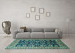 Machine Washable Oriental Turquoise Industrial Area Rugs in a Living Room,, wshurb1482turq