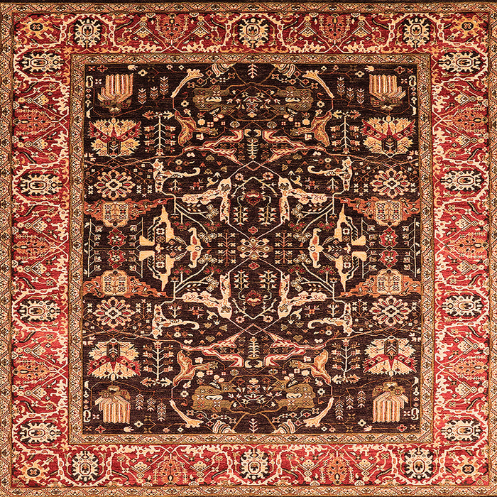 Square Machine Washable Oriental Orange Industrial Area Rugs, wshurb1482org
