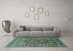 Machine Washable Oriental Turquoise Traditional Area Rugs in a Living Room,, wshurb1483turq