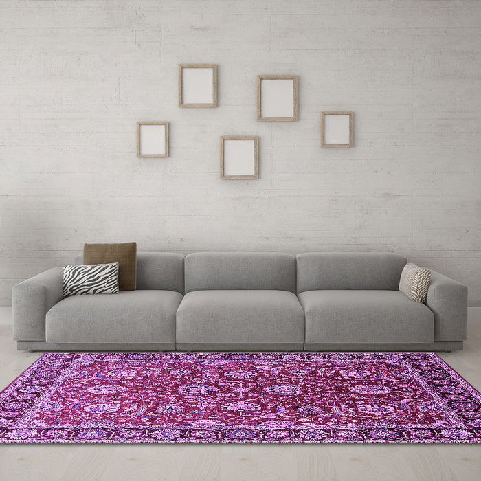 Machine Washable Oriental Purple Traditional Area Rugs in a Living Room, wshurb1483pur