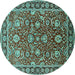 Round Machine Washable Oriental Turquoise Traditional Area Rugs, wshurb1483turq