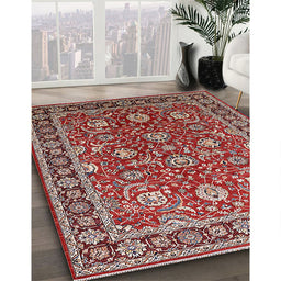 Mid-Century Modern Red Oriental Rug in Family Room, urb1483