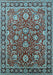 Machine Washable Oriental Light Blue Traditional Rug, wshurb1483lblu