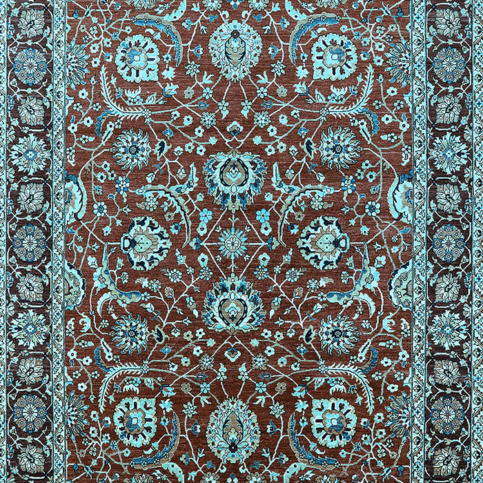 Machine Washable Oriental Light Blue Traditional Rug, wshurb1483lblu