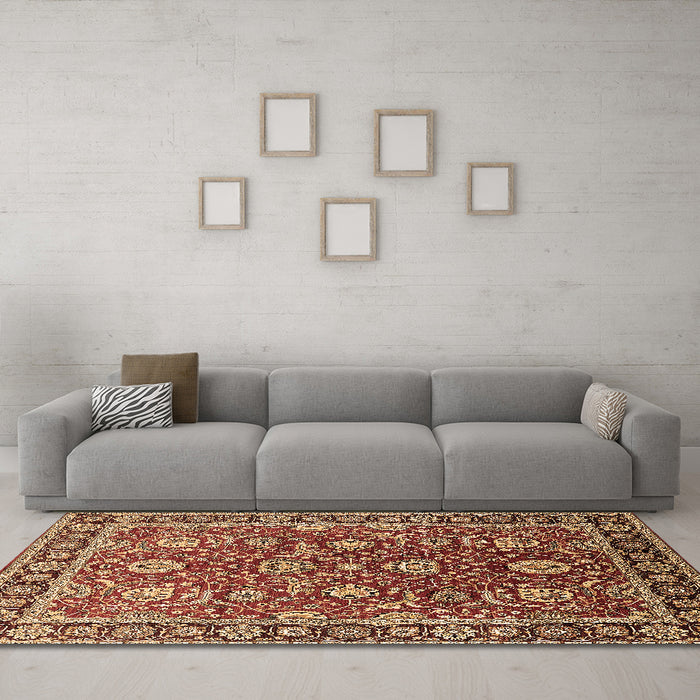 Machine Washable Oriental Brown Traditional Rug in a Living Room,, wshurb1483brn
