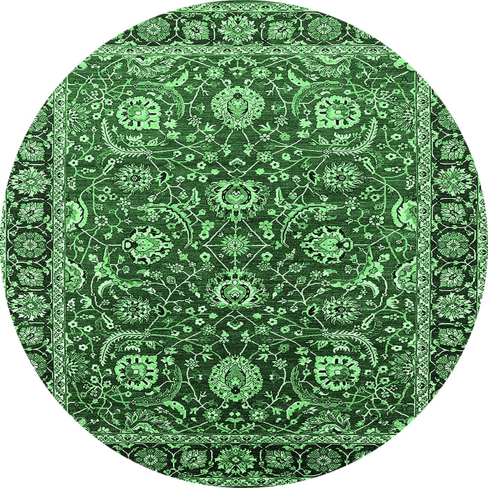Round Oriental Emerald Green Traditional Rug, urb1483emgrn
