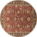 Round Machine Washable Oriental Brown Traditional Rug, wshurb1483brn