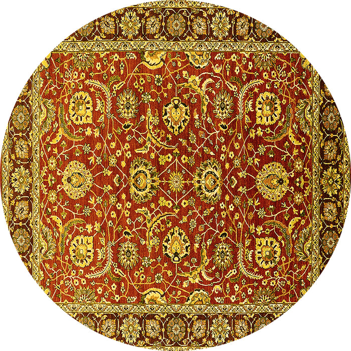 Round Oriental Yellow Traditional Rug, urb1483yw