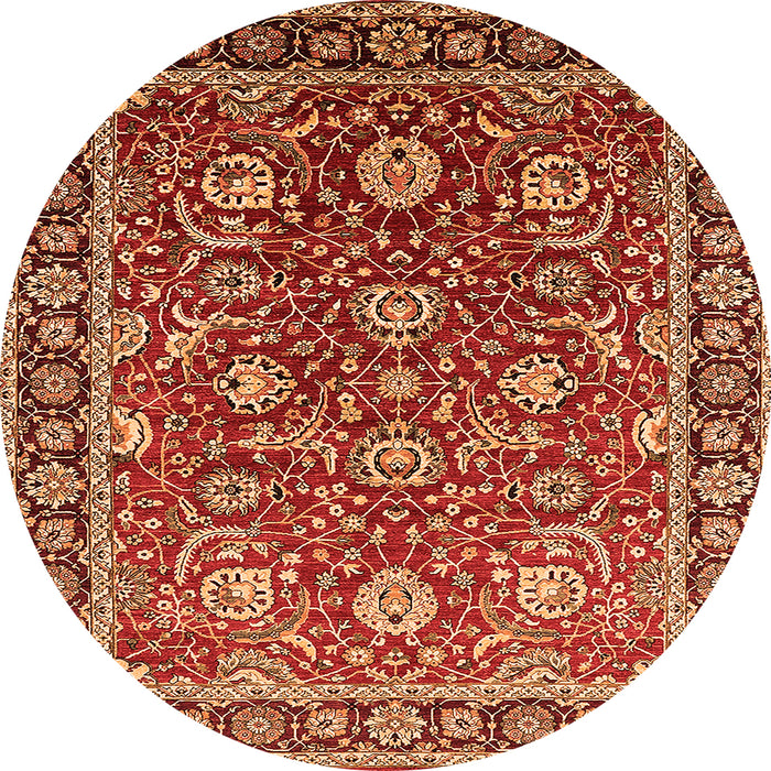 Round Machine Washable Oriental Orange Traditional Area Rugs, wshurb1483org