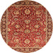 Round Machine Washable Oriental Orange Traditional Area Rugs, wshurb1483org