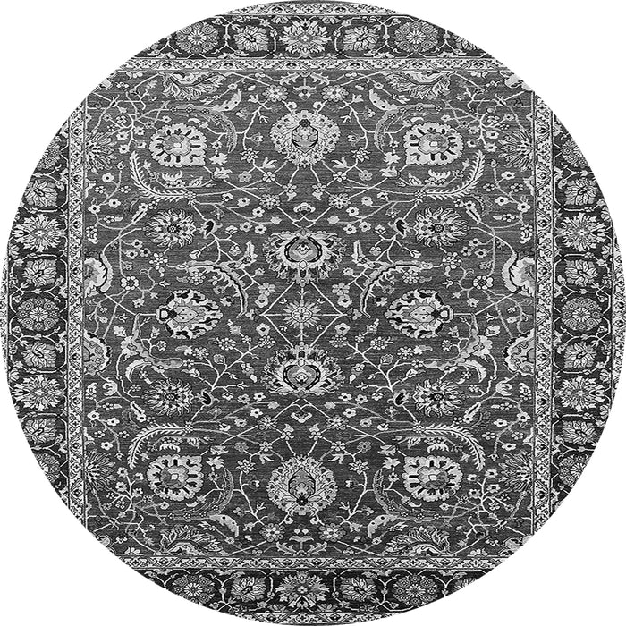Round Machine Washable Oriental Gray Traditional Rug, wshurb1483gry