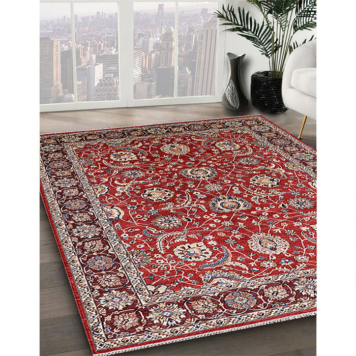 Mid-Century Modern Red Oriental Rug in Family Room, urb1483