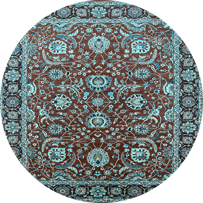 Round Machine Washable Oriental Light Blue Traditional Rug, wshurb1483lblu