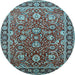 Round Machine Washable Oriental Light Blue Traditional Rug, wshurb1483lblu