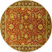 Round Machine Washable Oriental Yellow Traditional Rug, wshurb1483yw