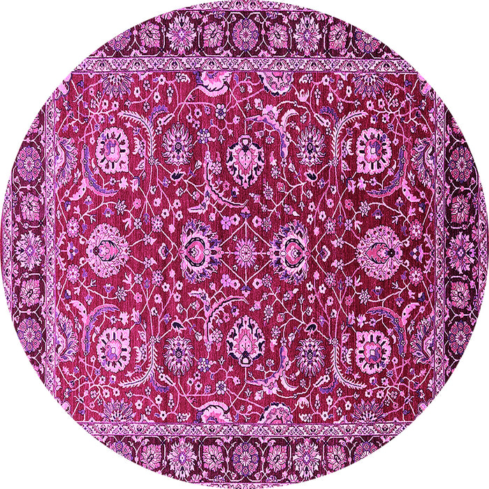 Round Machine Washable Oriental Pink Traditional Rug, wshurb1483pnk