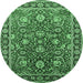 Round Machine Washable Oriental Emerald Green Traditional Area Rugs, wshurb1483emgrn