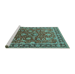 Sideview of Machine Washable Oriental Turquoise Traditional Area Rugs, wshurb1483turq