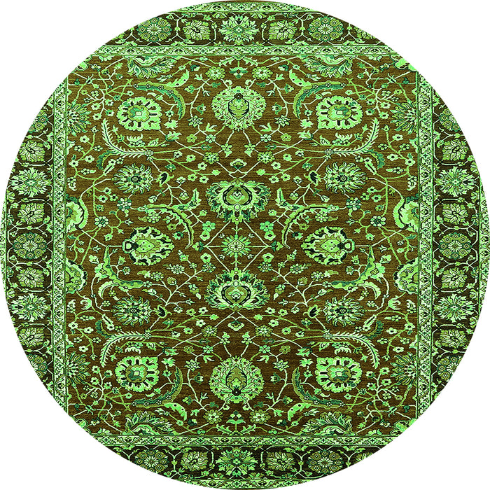 Round Machine Washable Oriental Green Traditional Area Rugs, wshurb1483grn