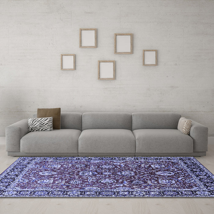 Machine Washable Oriental Blue Traditional Rug in a Living Room, wshurb1483blu