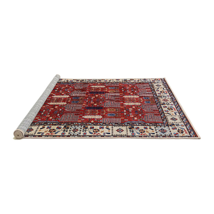 Sideview of Machine Washable Industrial Modern Khaki Rose Pink Rug, wshurb1484