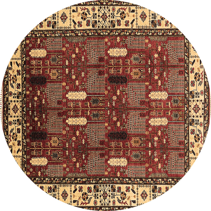 Round Oriental Brown Traditional Rug, urb1484brn