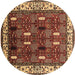 Round Oriental Brown Traditional Rug, urb1484brn