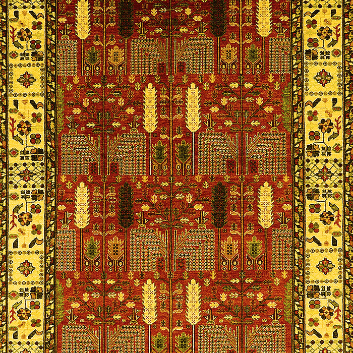 Machine Washable Oriental Yellow Traditional Rug, wshurb1484yw