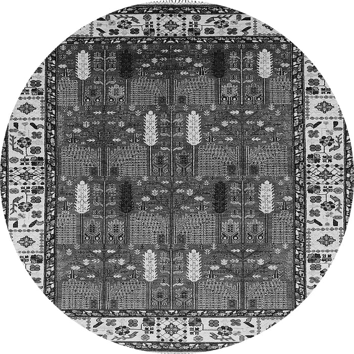 Round Machine Washable Oriental Gray Traditional Rug, wshurb1484gry