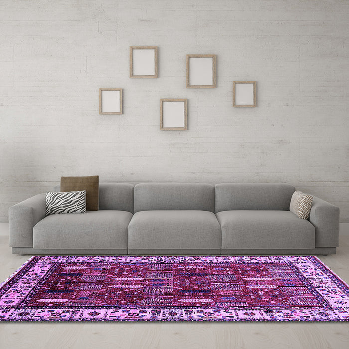 Machine Washable Oriental Purple Traditional Area Rugs in a Living Room, wshurb1484pur