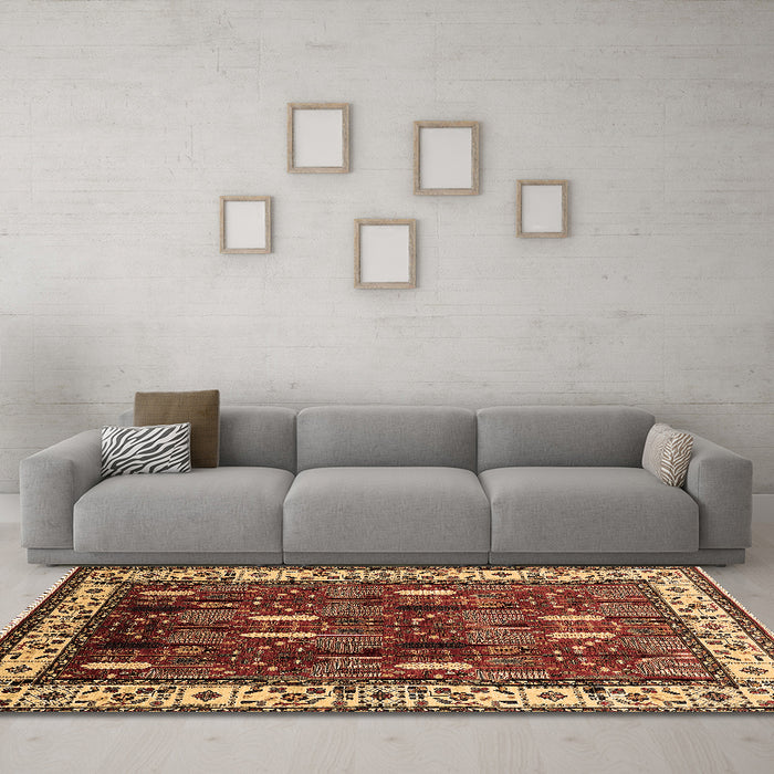 Machine Washable Oriental Brown Traditional Rug in a Living Room,, wshurb1484brn