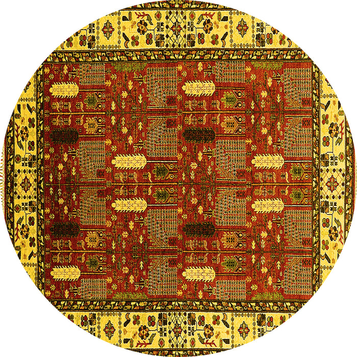 Round Oriental Yellow Traditional Rug, urb1484yw