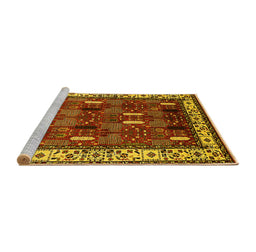 Sideview of Machine Washable Oriental Yellow Traditional Rug, wshurb1484yw