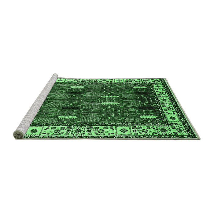 Sideview of Machine Washable Oriental Emerald Green Traditional Area Rugs, wshurb1484emgrn