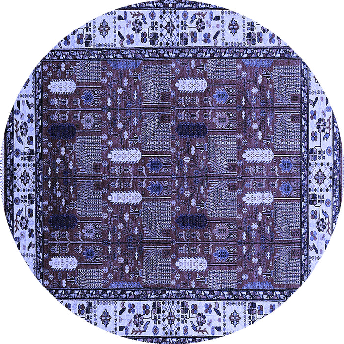 Round Machine Washable Oriental Blue Traditional Rug, wshurb1484blu