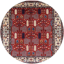 Round Mid-Century Modern Khaki Rose Pink Oriental Rug, urb1484
