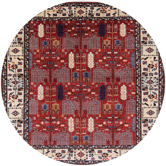 Round Mid-Century Modern Khaki Rose Pink Oriental Rug, urb1484