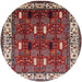 Round Mid-Century Modern Khaki Rose Pink Oriental Rug, urb1484