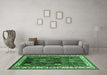Machine Washable Oriental Emerald Green Traditional Area Rugs in a Living Room,, wshurb1484emgrn