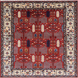 Square Machine Washable Industrial Modern Khaki Rose Pink Rug, wshurb1484